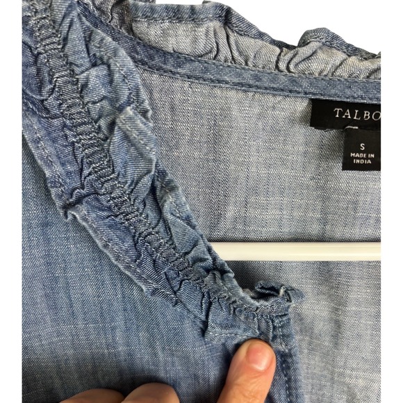 Talbots‎ Easy Blue Denim Chambray Cotton Ruffle Neck Sleeveless Dress Size Small - Picture 3 of 8